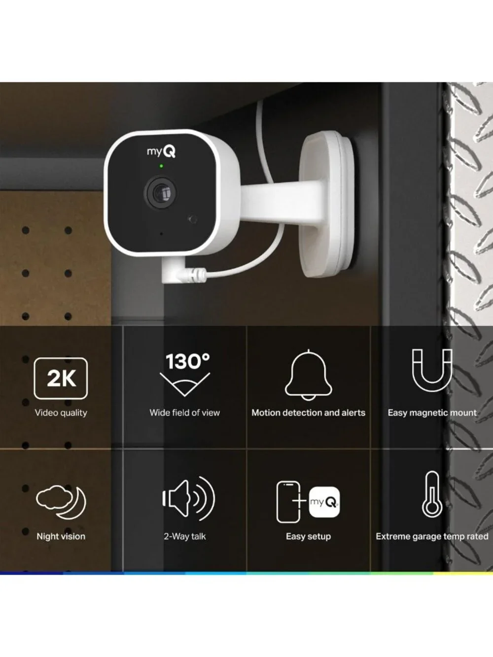 2K Smart Wi-Fi Garage Camera with Night Vision, 2-Way Audio & Motion Alerts